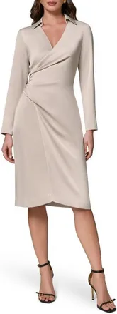 DKNY Long Sleeve Faux Wrap Satin Dress in Tuscan Gre at Nordstrom, Size 14