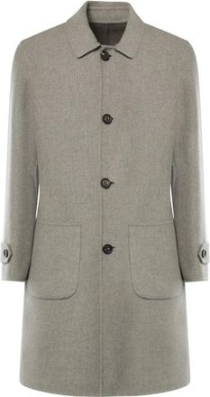 Eleventy Omkeerbare Jas met enkele rij knopen - Heren - Mantel - Beige - XL - Wol - Jassen