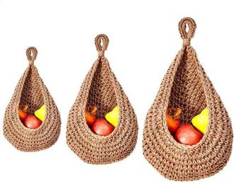 No Brand Juego De 3 Piezas: Cesta Colgante Para Frutas, Cesta De Almacenamiento De Pared, Cesta Para Verduras De Cuerda De Algod&oacute;n Tejida A Mano Y Cesta Colgan