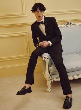 Soul of London Mens Black piqu&eacute; tuxedo Slim fit