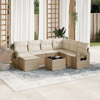 vidaXL Vidaxl - Juego De Sof&aacute;s De Jard&iacute;n Con Cojines Beige 8 Pzas Rat&aacute;n Pe