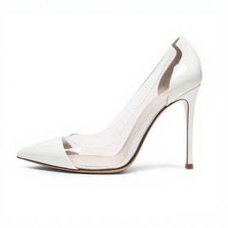 EDEFS Womens Stiletto Heel Pumps 4 Inch High Heel Slip On Design Pointed Toe with Transparent Clear PVC & Patent Leather Work Wedding Party Outfits White UK