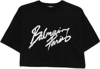 Balmain Logo Katoenen T-shirt - Dames - T-shirts - Zwart - S - Katoen - Tops