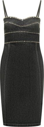 Versace Black Embellished Sweetheart Neck Midi Dress