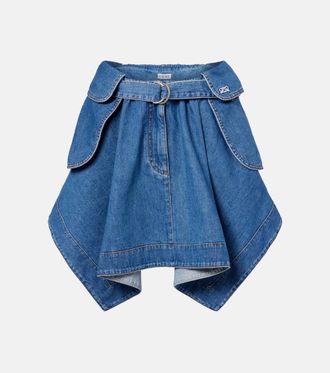 Loewe Minifalda asim&eacute;trica Double L de denim con cintur&oacute;n