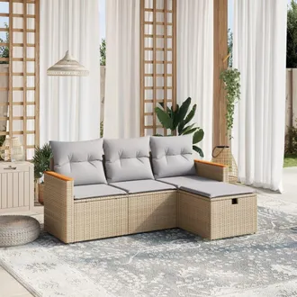 vidaXL Set Divano Da Giardino 4 Pz Con Cuscini Beige Misto Polyrattan - Vidaxl