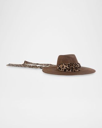 Eugenia Kim Cassidy Sun Hat with Leopard-Print Scarf