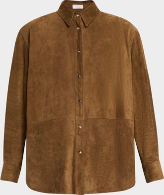 Brunello Cucinelli Suede Button-Down Shirt Jacket