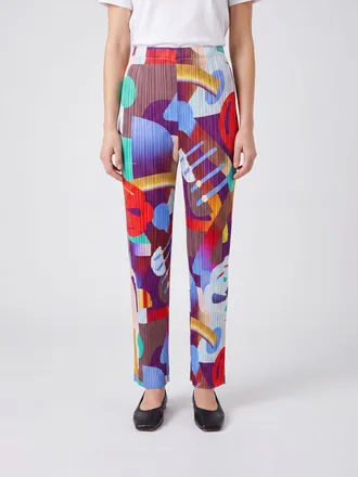 Pleats Please Issey Miyake Pantaloni slim fit Playground in crepe stampato