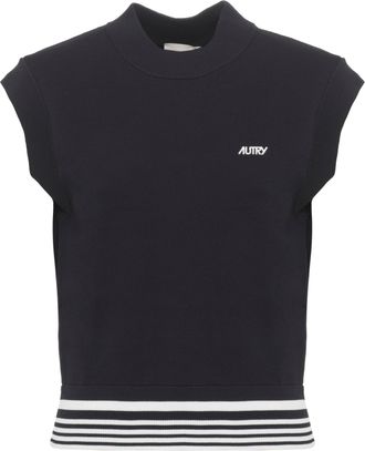 Autry Blue Knitted Viscose Logoed Vest