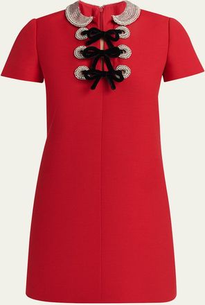 Valentino Garavani Embroidered Velvet Bow Midi Dress