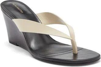 Reformation Jessie Wedge Thong Sandal in Almond Black Leather at Nordstrom, Size 10.5