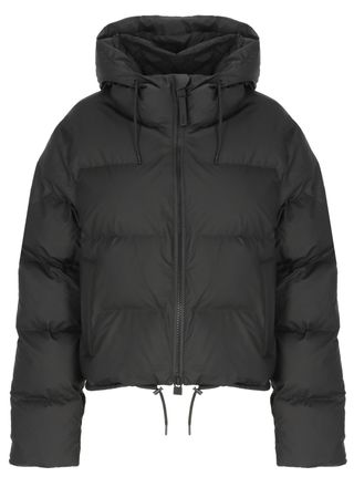 Rains Alta Puffer Black Quilted Hooded Short Down Jacket