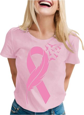 Generic Breast Cancer T Shirts Breast Cancer Merchandise UK Womens T-Shirts Women Pink Ribbon T Shirt Breast Cancer Gifts for Women Tops Basic Tops Women Brea