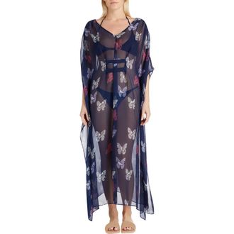 Valimare Florence Maxi Sheer Silk blend Cover-up Kaftan in Navy Blue at Nordstrom, Size Large