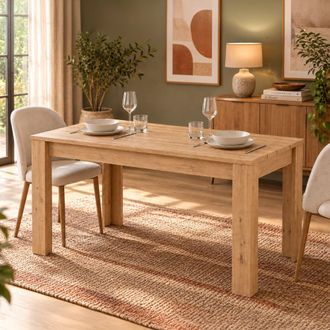 Dmora Mesa Fija Luarca, 6 Plazas, Tapa Efecto Listonado, Forma Rectangular, 135x80x76h Cm Marr&oacute;n Roble Nudos