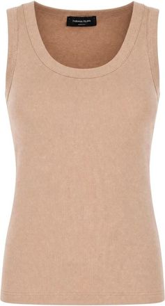 Fabiana Filippi Ribbed Cotton Jersey T-shirt - Dames - Tops zonder mouwen - Beige - S - Katoen - Tops