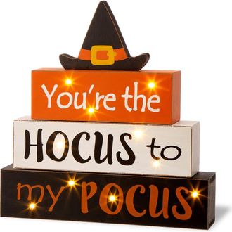 Glitzhome 11.5H Halloween Wooden Lighted Witch/Word Block Table Decor w/Timer in Brown at Nordstrom