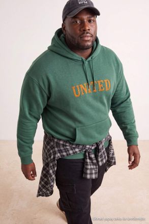Trendyol MAN Unisex Groen Slogan Lang Oversized Grote maten Sweatshirts