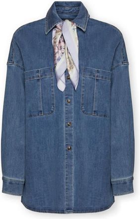 Elena Miro Washed denim shirt met foulard - Dames - Spijkeroverhemden - Blauw - S/M - Denim - Overhemden