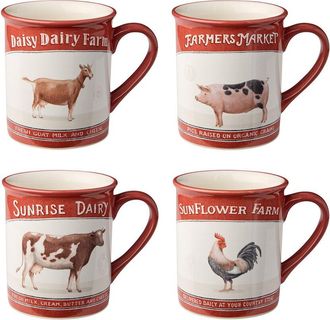 Certified International Vintage Farm Set Of 4 Mugs