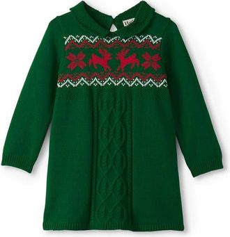 Hatley Eden Cable Knit Fair Isle Sweater Dress in Green at Nordstrom, Size 12-18M