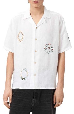 AllSaints Deck Embroidered Camp Shirt in Ecru at Nordstrom, Size Xx-Large