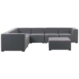 Beliani Sof&aacute; Esquinero 7 Plazas Modular De Poli&eacute;ster Gris Oscuro Negro Derecho Con Reposapi&eacute;s Arezzo