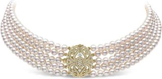Yoko London Choker con diamanti e perle - Bianco