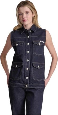 DKNY Longline Denim Trucker Vest - Dames - Bodywarmers - Blauw - M - Denim - Jassen