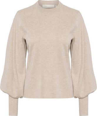 Inwear Taupe Melange Puff Sleeve Pullover - Dames - Ronde hals truien - Grijs - XL - Polyester - Truien & Vesten