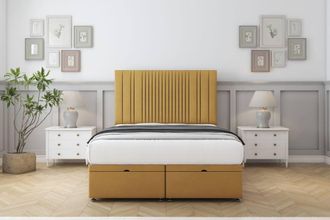 Comfort Beds The Foxy Plush Ottoman Bed Base-26 Strutted Headboard in Mustard | Size: Small Single