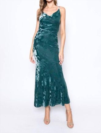 FORE COLLECTION Autumn Burn Out Velvet Maxi Bias Cut Mesh Cowl Neck Dress In Teal