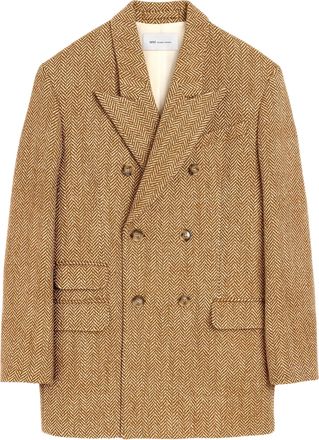 Ami Brown Double-Breasted Herringbone Wool Blazer