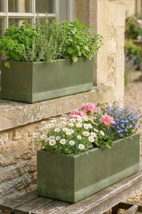 Dibor Set of 2 Mela Rib Green Summer Outdoor Garden Planters | Size: Large