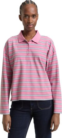 Tom Tailor Denim Langarmshirt TOM TAILOR DENIM, Damen, Gr. L, pink blau multicolor stripe, Web, Obermaterial: 95% Baumwolle, 5% Elasthan, gestreift, regular fit normal