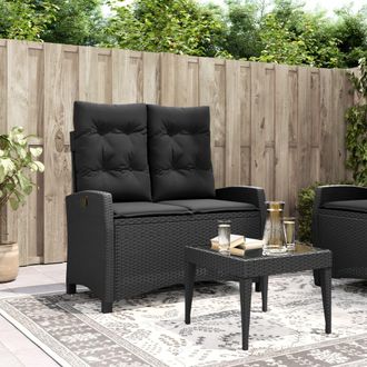 vidaXL Vidaxl - Sill&oacute;n Reclinable De Jard&iacute;n Con Cojines Rat&aacute;n Sint&eacute;tico Negro