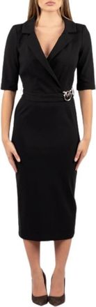Pinko Arnebia Jurk - Dames - Wikkelkleedje - Zwart - M - Polyester - Kleedjes