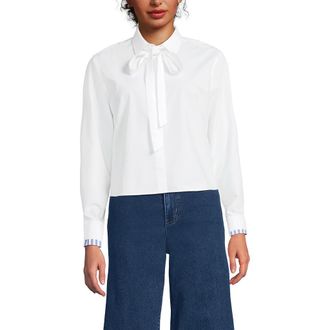 Lands End Easy Care Shirt with Removable Bow in White at Nordstrom, Size X-Large