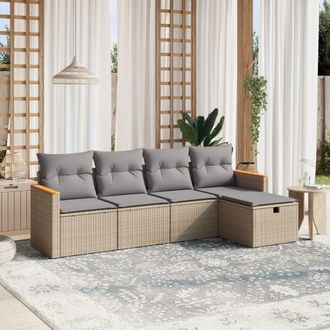 vidaXL Juego De Sof&aacute;s Jard&iacute;n Con Cojines Beige Mezcla 5 Pzas Rat&aacute;n Pe Vidaxl
