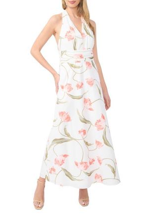 Ted Baker Serafina Floral Halter Neck Cotton Maxi Dress in Ultra White at Nordstrom, Size 10