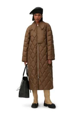Ganni Oversized Ripstop Quilt Coat - Size 8/10 Brown