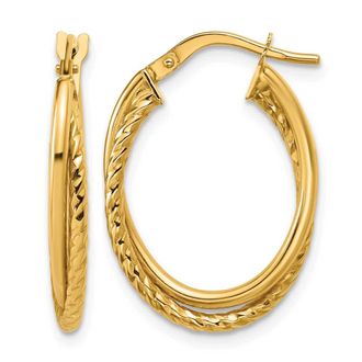Diamond2Deal 14K Yellow Gold Textured Oval Hoop Earrings