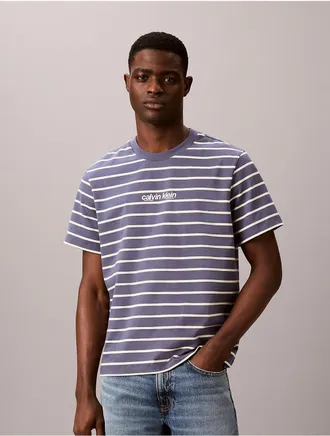 Calvin Klein Jeans Calvin Klein Mens Logo Graphic Stripe Relaxed T-Shirt - Blue - XL