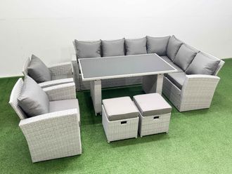 Fimous Outdoor Garden Furniture Sets 10 Seater Wicker Rattan Light Grey