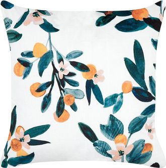 Beliani Beliani - Coj&iacute;n De Terciopelo Verde Blanco Amarillo 45 X 45 Cm Patr&oacute;n De Hojas Knautia