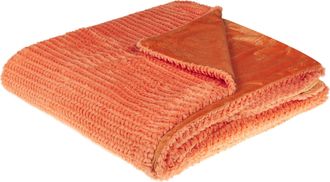 Beliani Manta De Poli&eacute;ster Naranja 200 X 220 Cm Colcha Cubrecama Pelo Suave Accesorio Bjas
