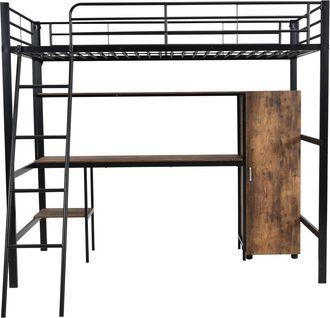 Urban Meuble Litera individual de metal negro con efecto madera y escritorio