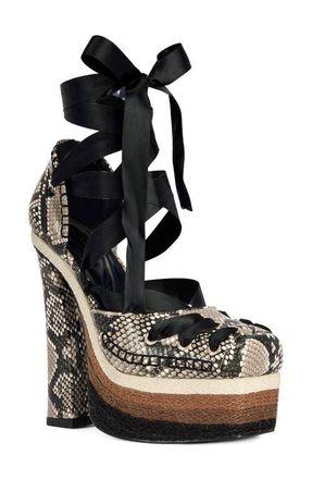 Azalea Wang Fonetyn Ankle Tie Platform Pump in Brown Multi at Nordstrom, Size 6.5