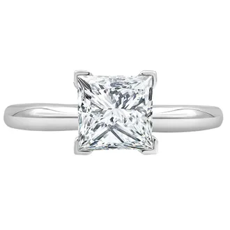 Grown Brilliance 1.00 Caratt 14K White Gold Princess Cut Lab Grown Diamond Solitaire Engagement Ring for Women -Color/Clarity-IJVS